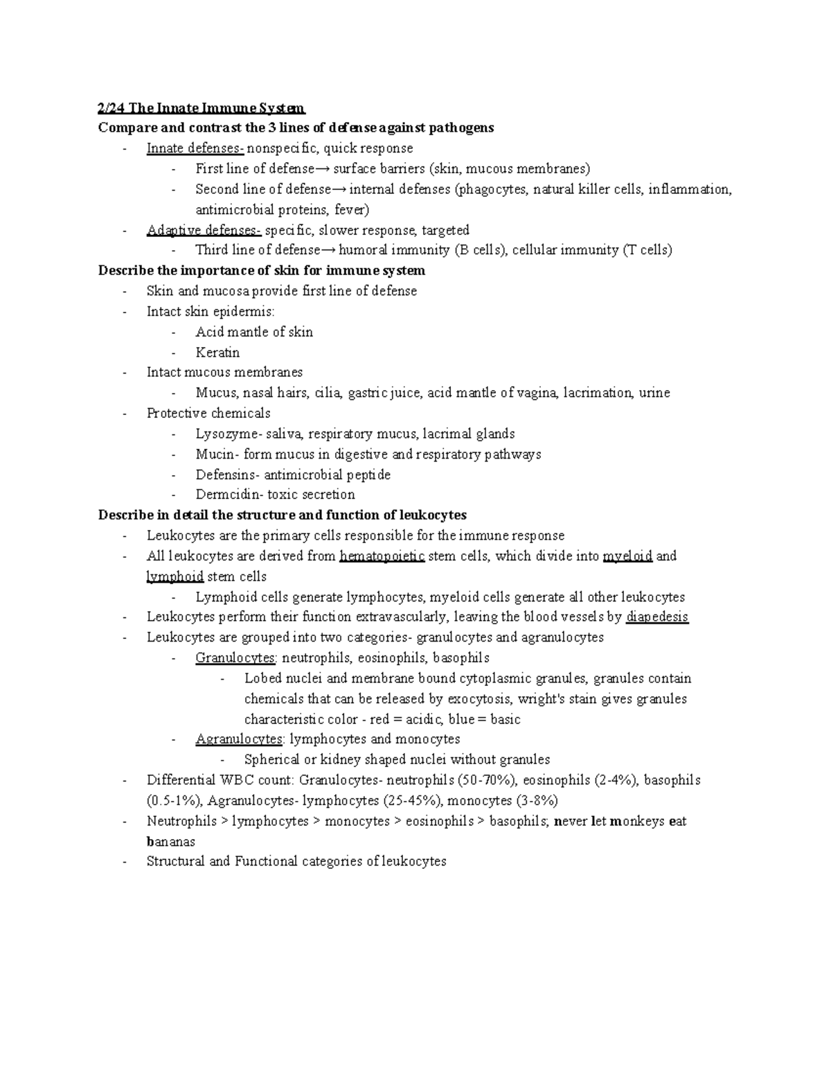 Innate Immune System - 2/24 The Innate Immune System Compare and ...