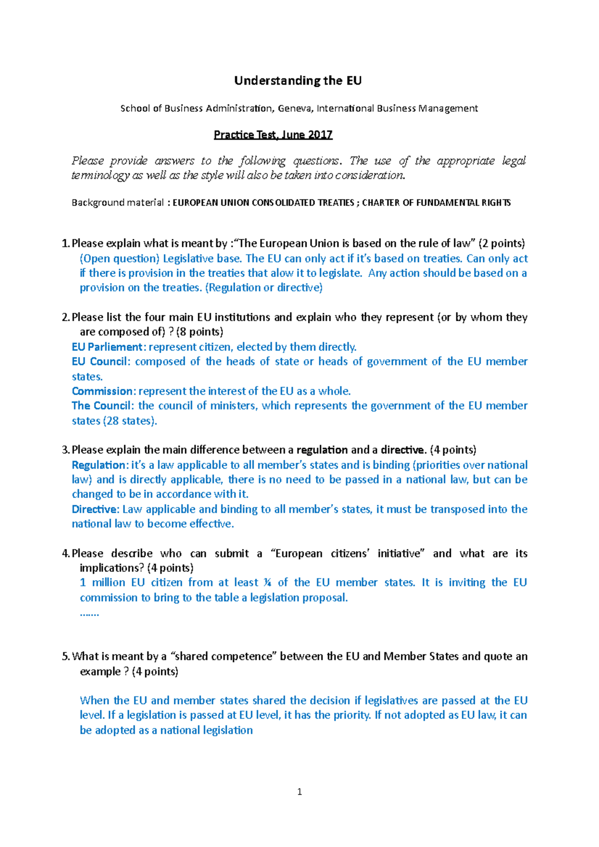 Understanding the EU Practice TEST June 2017 - Understanding the EU ...