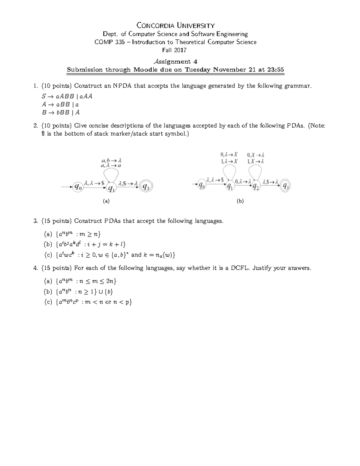 2017 Fall A4 Problems - practice - CONCORDIA UNIVERSITY Dept. of ...
