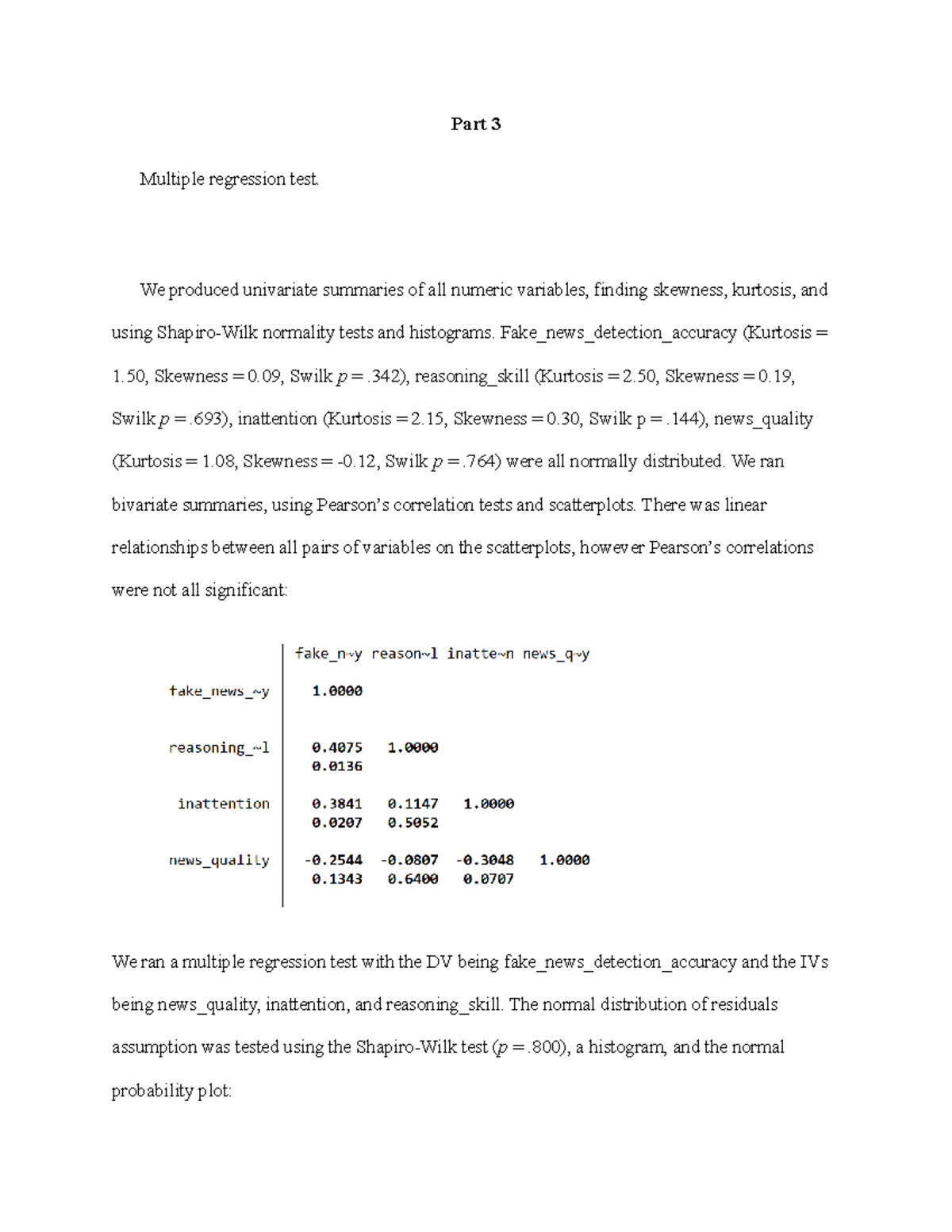 Stats Assignment Studocu - Part 3 Multiple regression test. We produced ...