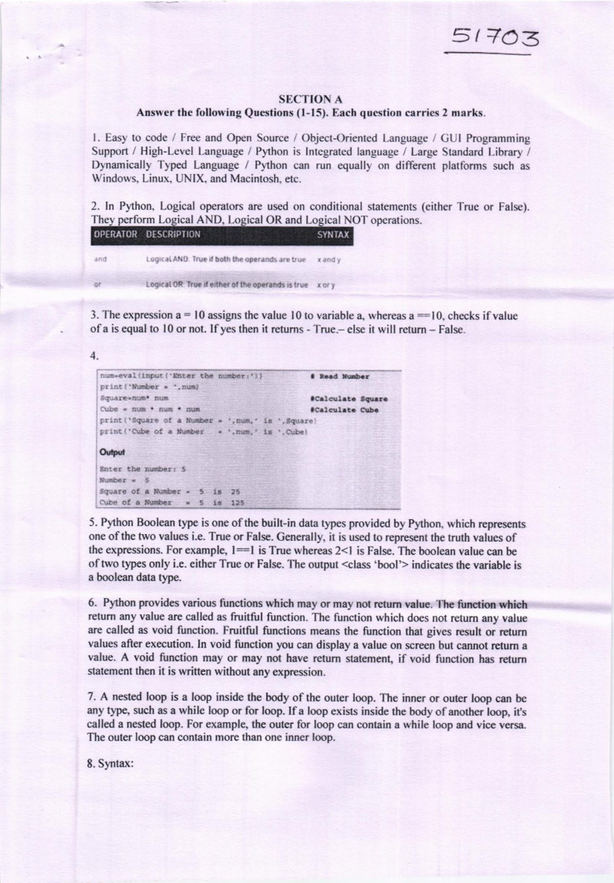 51703 scheme 1707898725458 - SECTION A Answer the following Questions ...