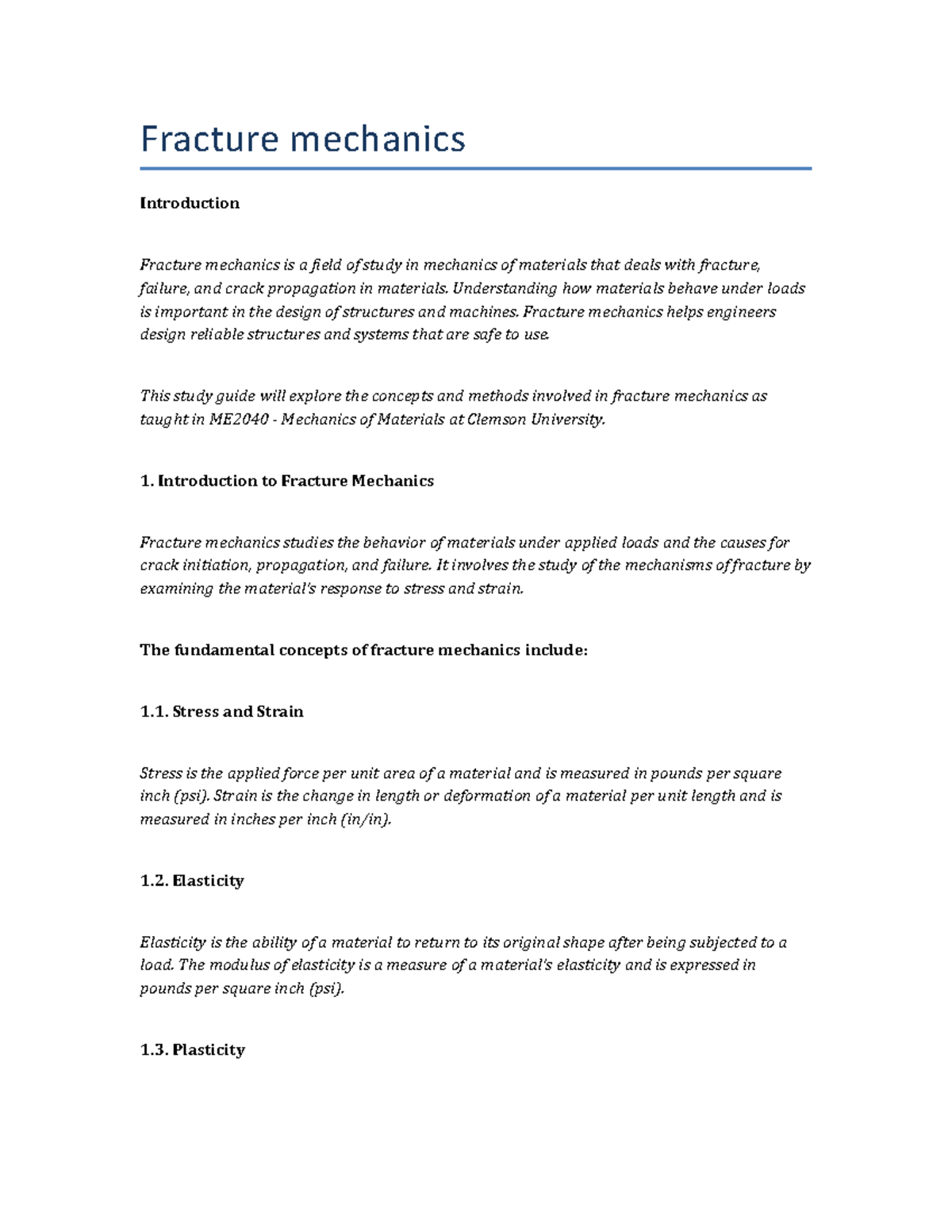 Fracture mechanics Fracture mechanics Introduction Fracture mechanics