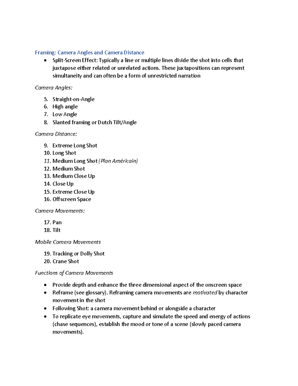 FILM 101 Lectures 3 - Cinematography - Framing: Camera Angles and ...