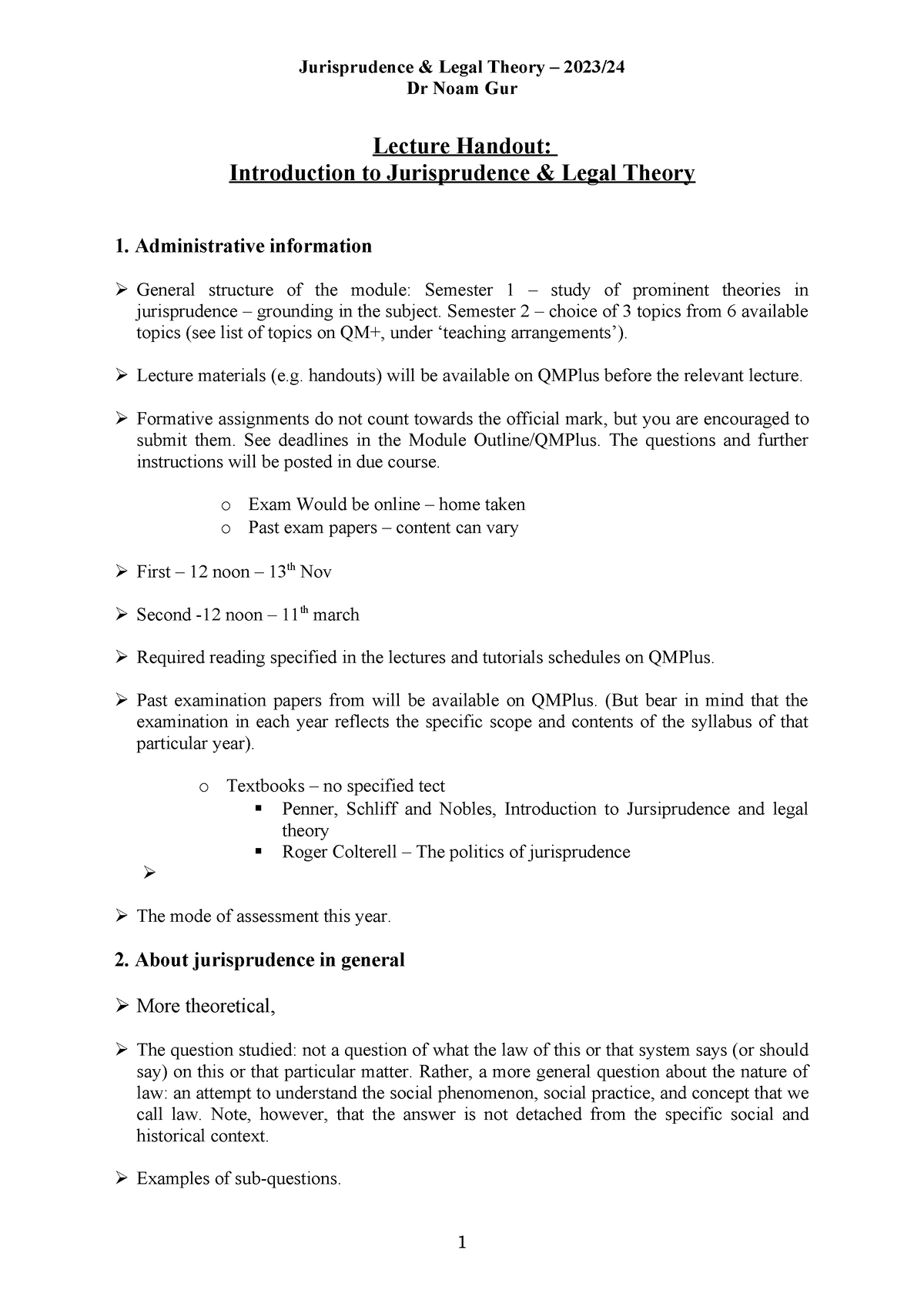 Lecture Handout - Lecture 1 - Introducing Jurisprudence - Jurisprudence ...