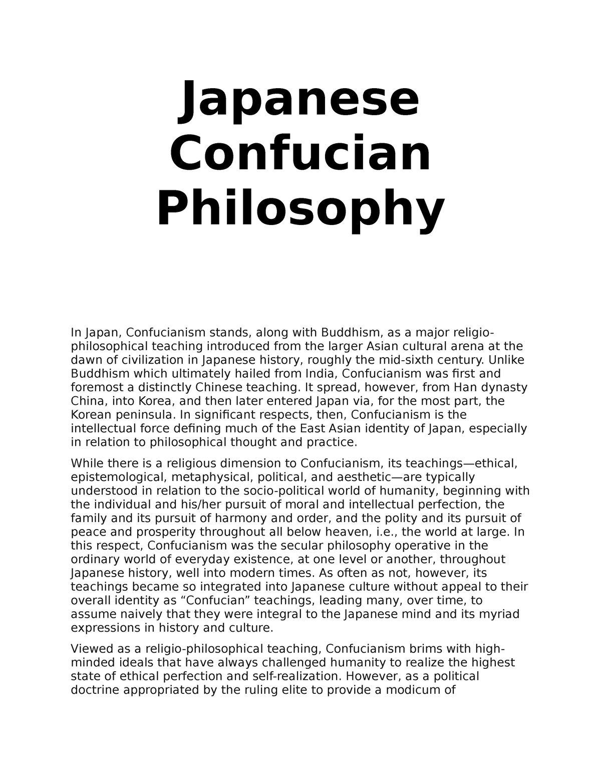 Lecture 26 Japanese Confucian Philosophy Japanese Confucian