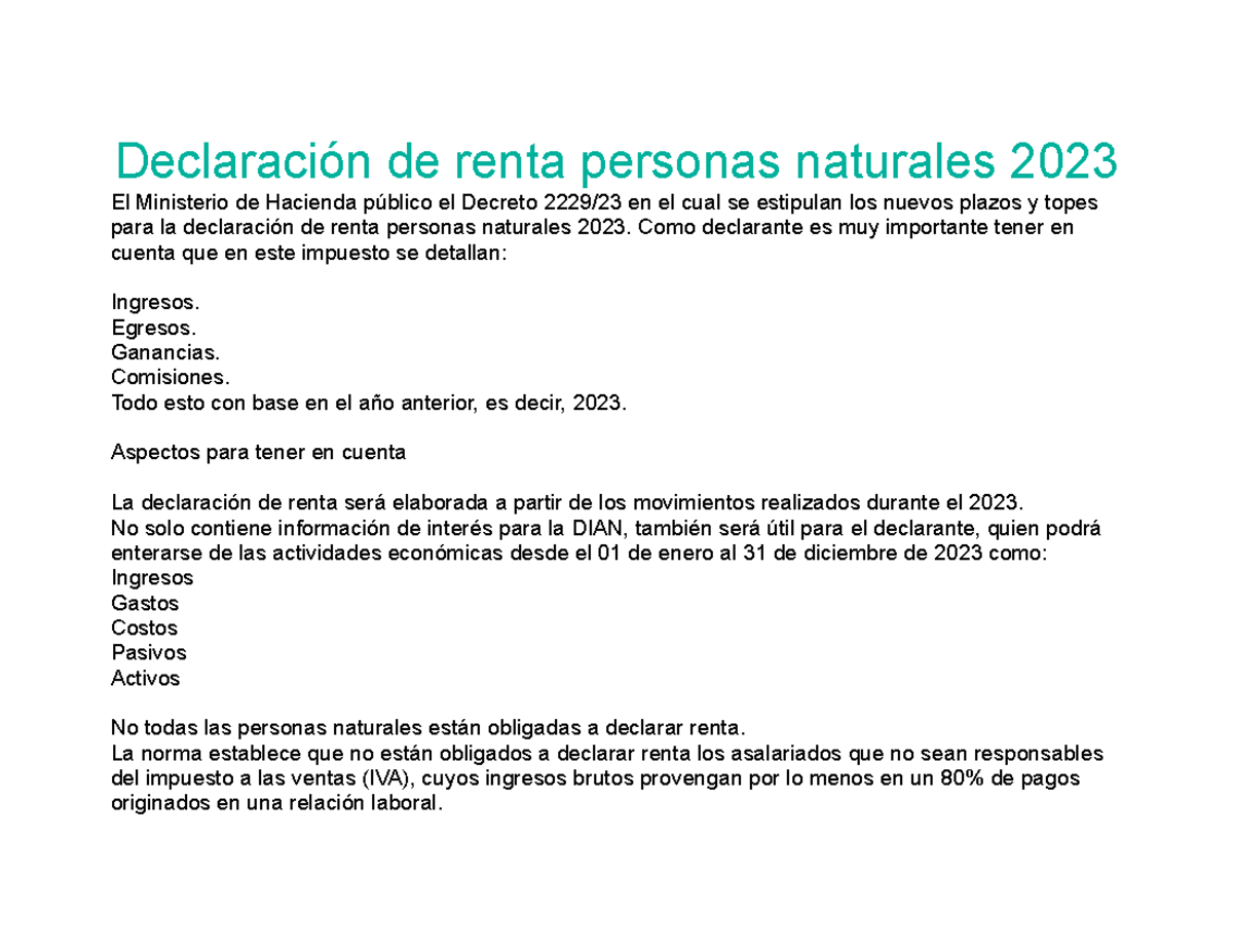 Pasos Renta Natural - Declaración de renta personas naturales 2023 El ...