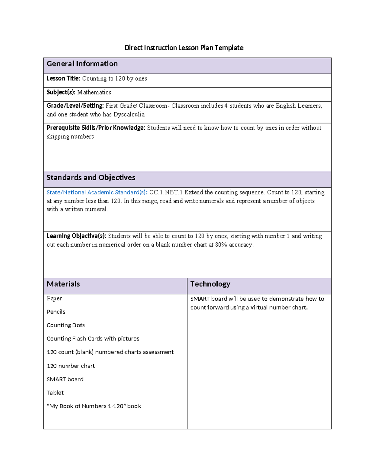 Lp direct instruction lesson plan template - Direct Instruction Lesson ...