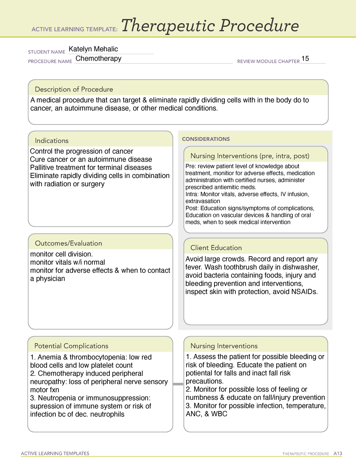 Chemotherapy therapeutic procedure ACTIVE LEARNING TEMPLATES
