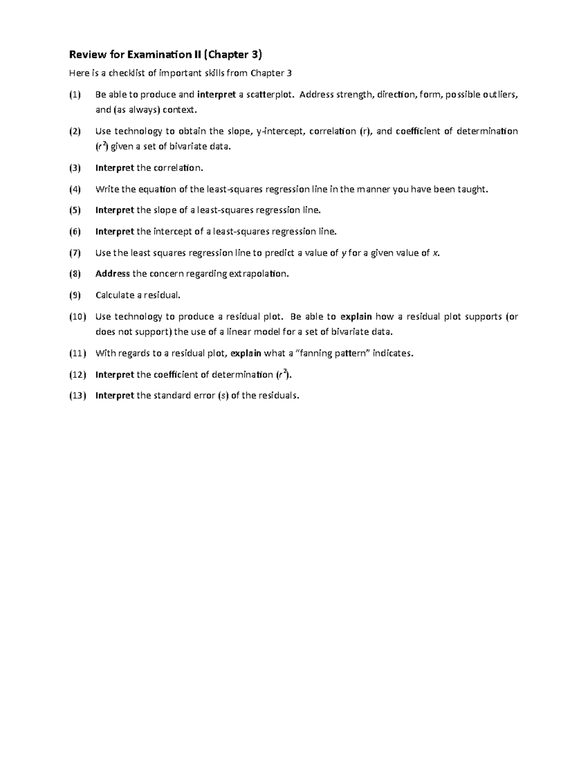 Review for Exam 2 (Chapter 3) - Review for Examination II (Chapter 3 ...