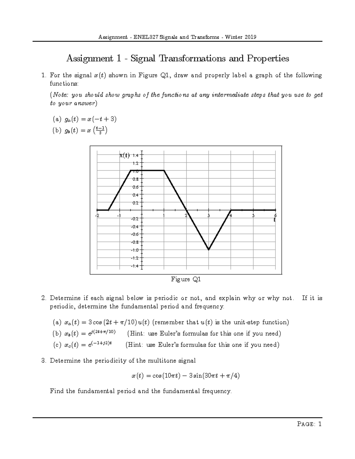 Assignment 1 Signal Transformations and Properties Assignment