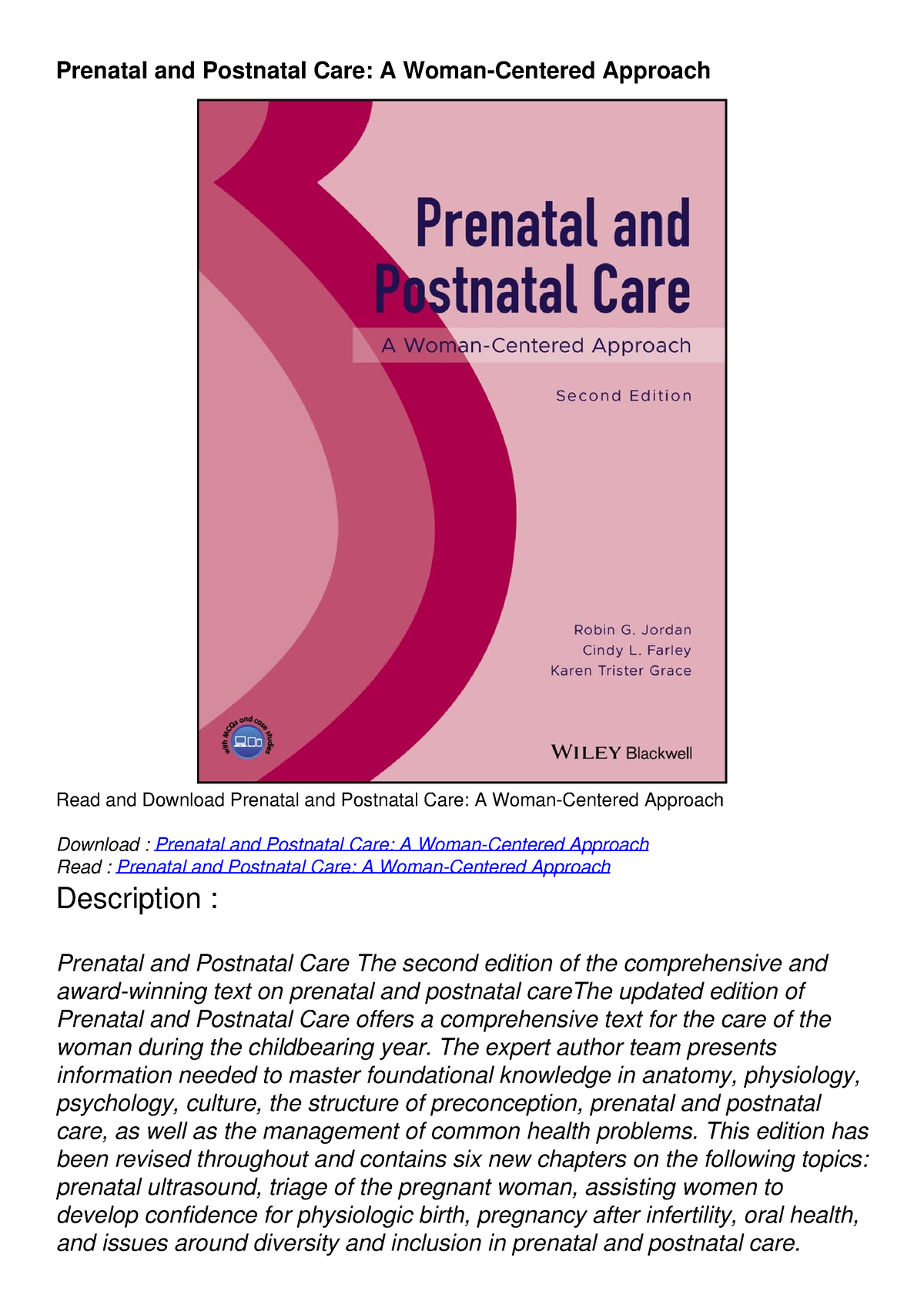 READ [PDF] Prenatal And Postnatal Care: A Woman-Centered Approach ...