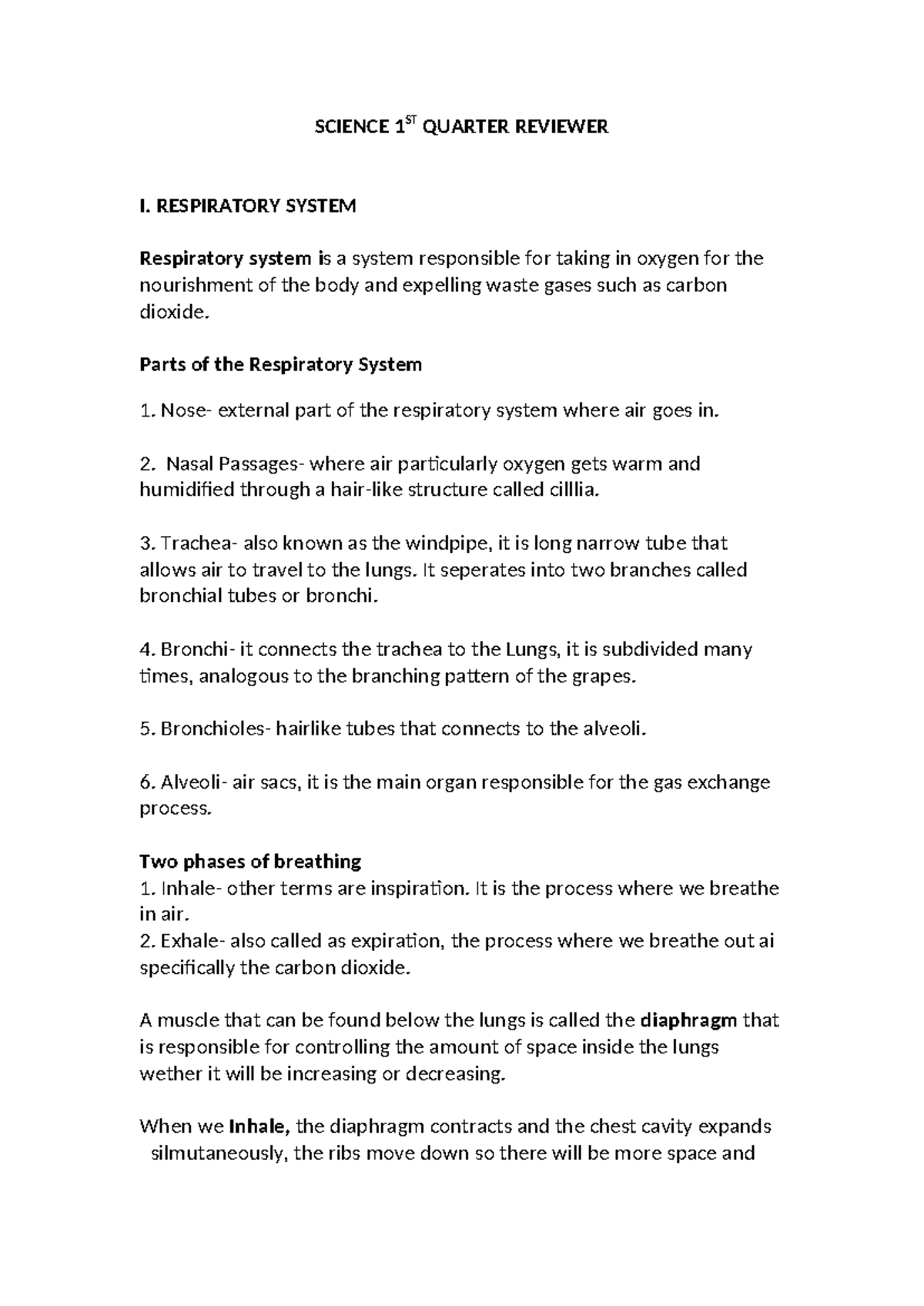 Science 1ST Quarter Reviewer - SCIENCE 1 ST QUARTER REVIEWER I ...