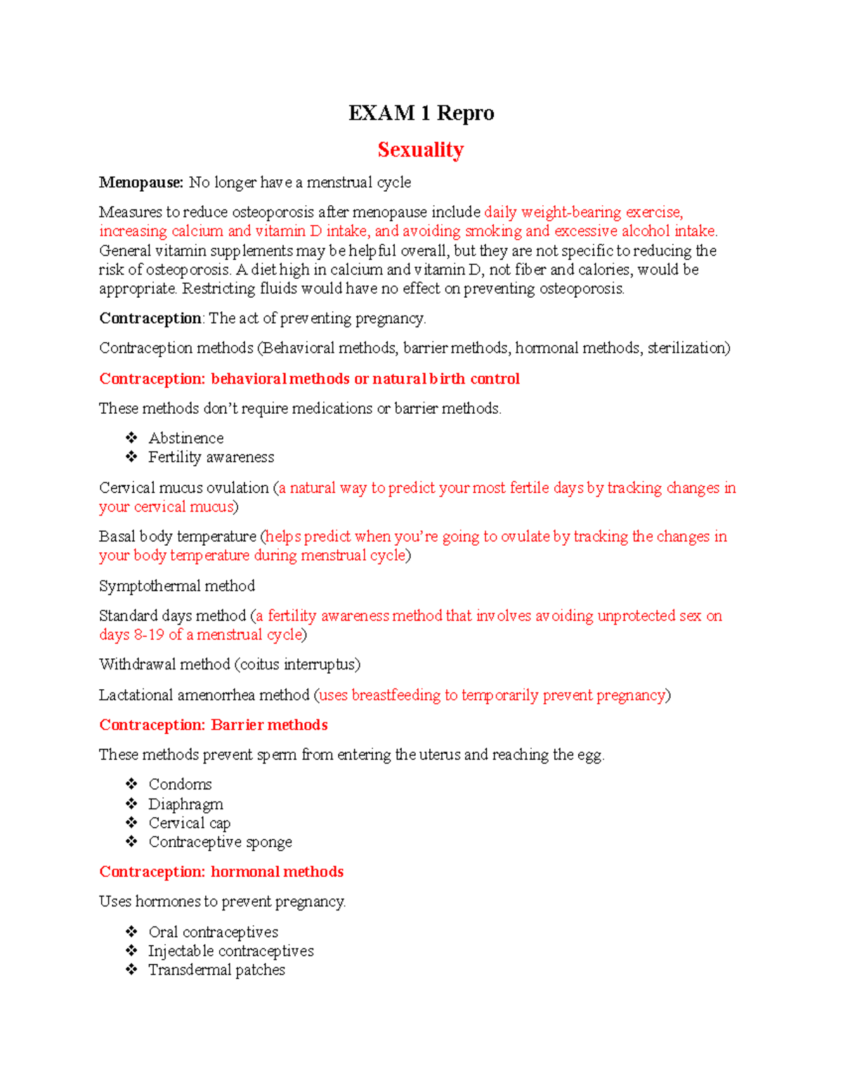 EXAM 1 Repro - Notes - EXAM 1 Repro Sexuality Menopause: No longer have ...
