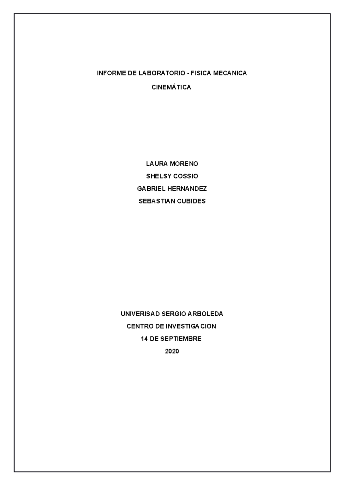 Informe De Laboratorio 2 Informe De Laboratorio Fisica Mecanica