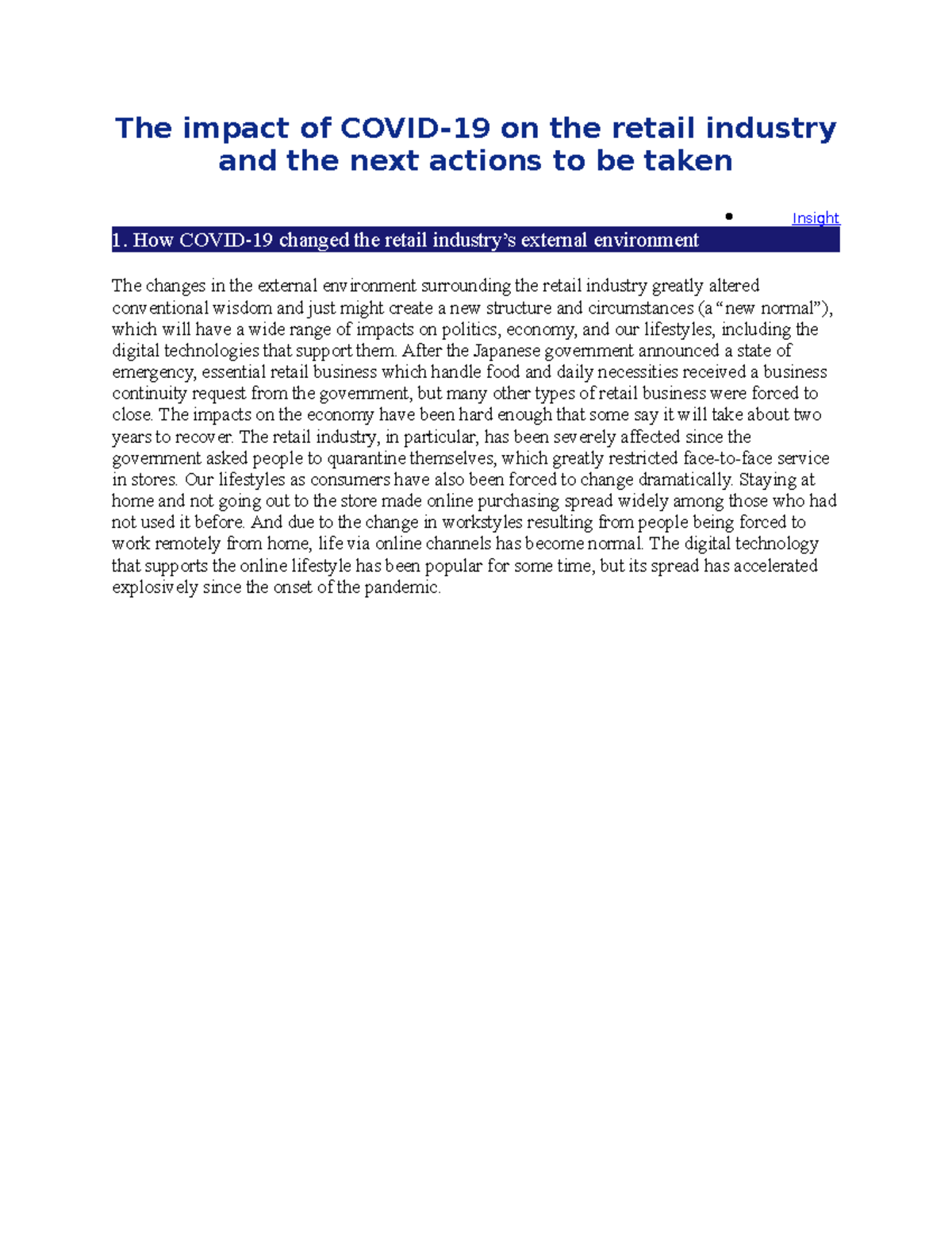 The impact of Covid 1 - The changes in the external environment ...