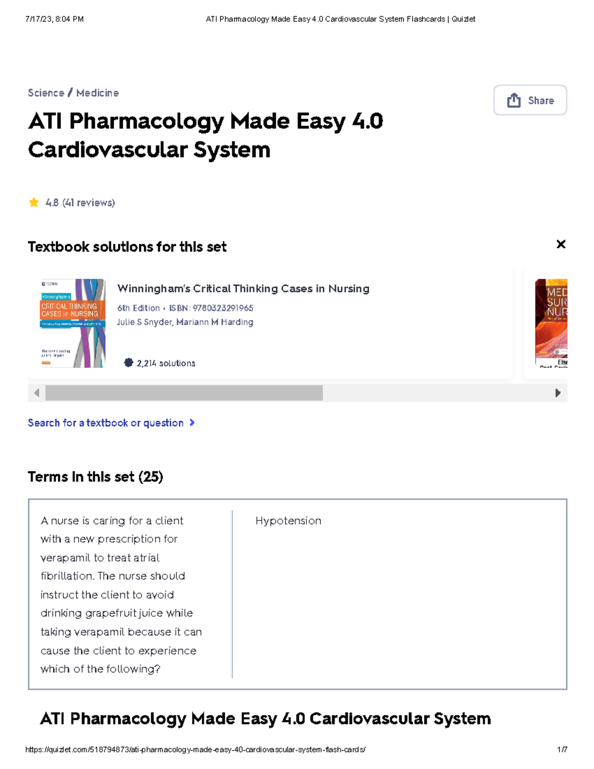 ATI Pharmacology Made Easy 4.0 Cardiovascular System Flashcards Quizlet