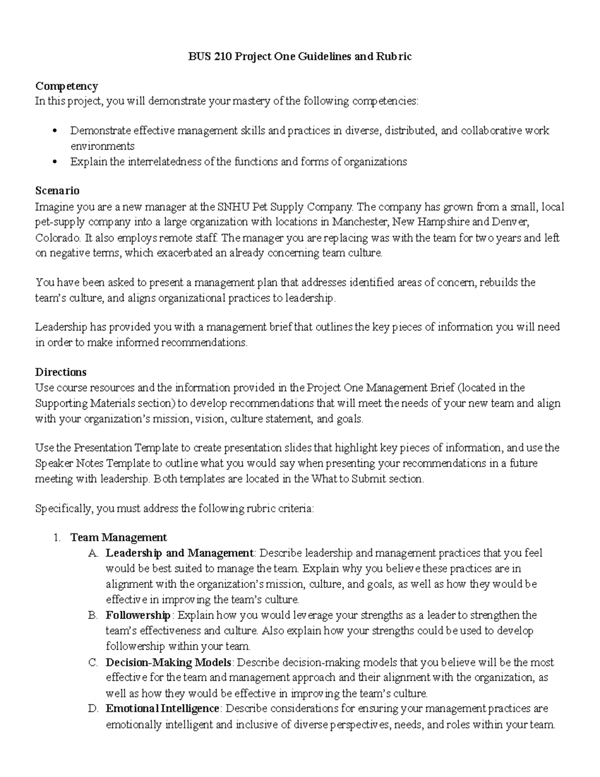 BUS-210 Project One Guidelines And Rubric - BUS 210 Project One ...