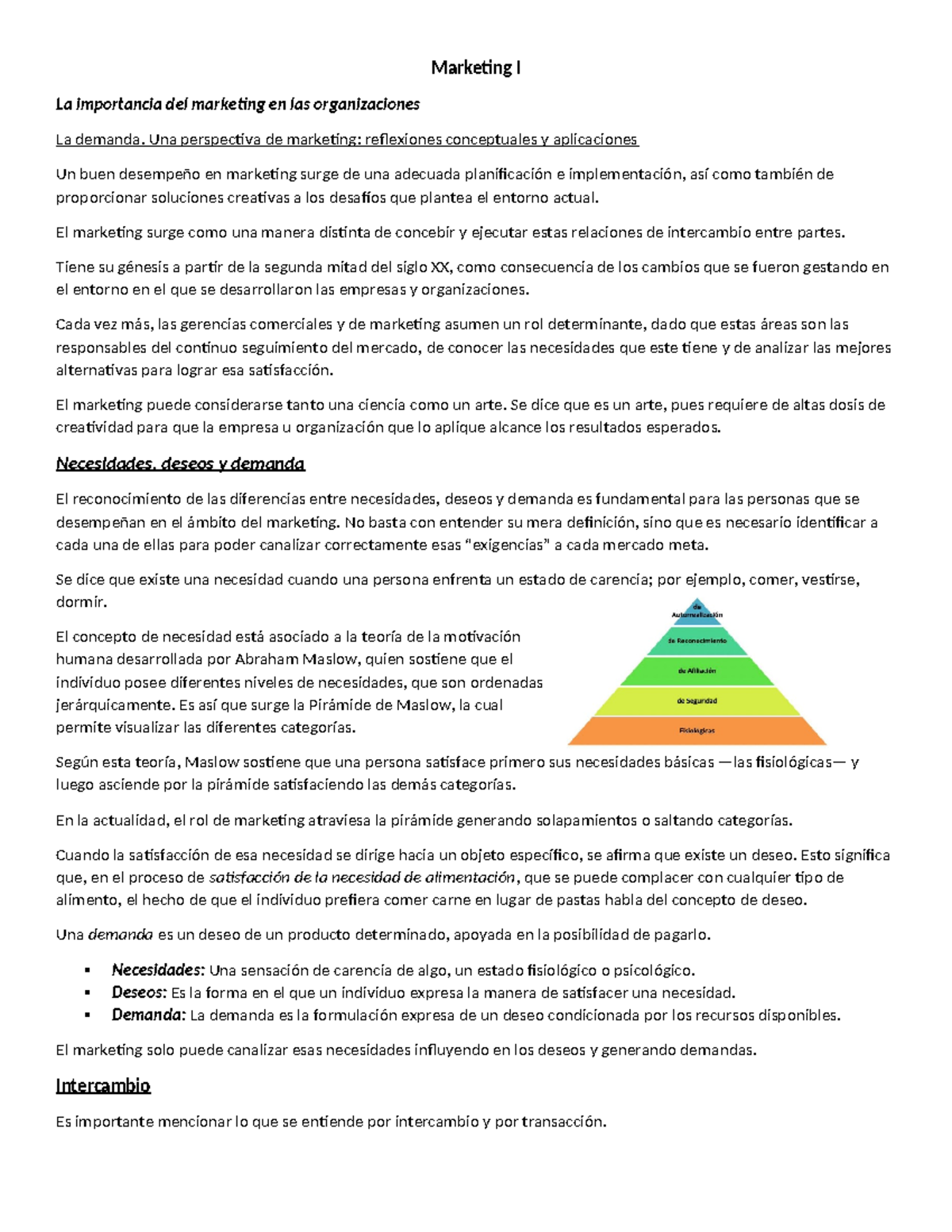 Marketing I Resumen Modulo 1 y 2 - Marketing I La importancia del ...