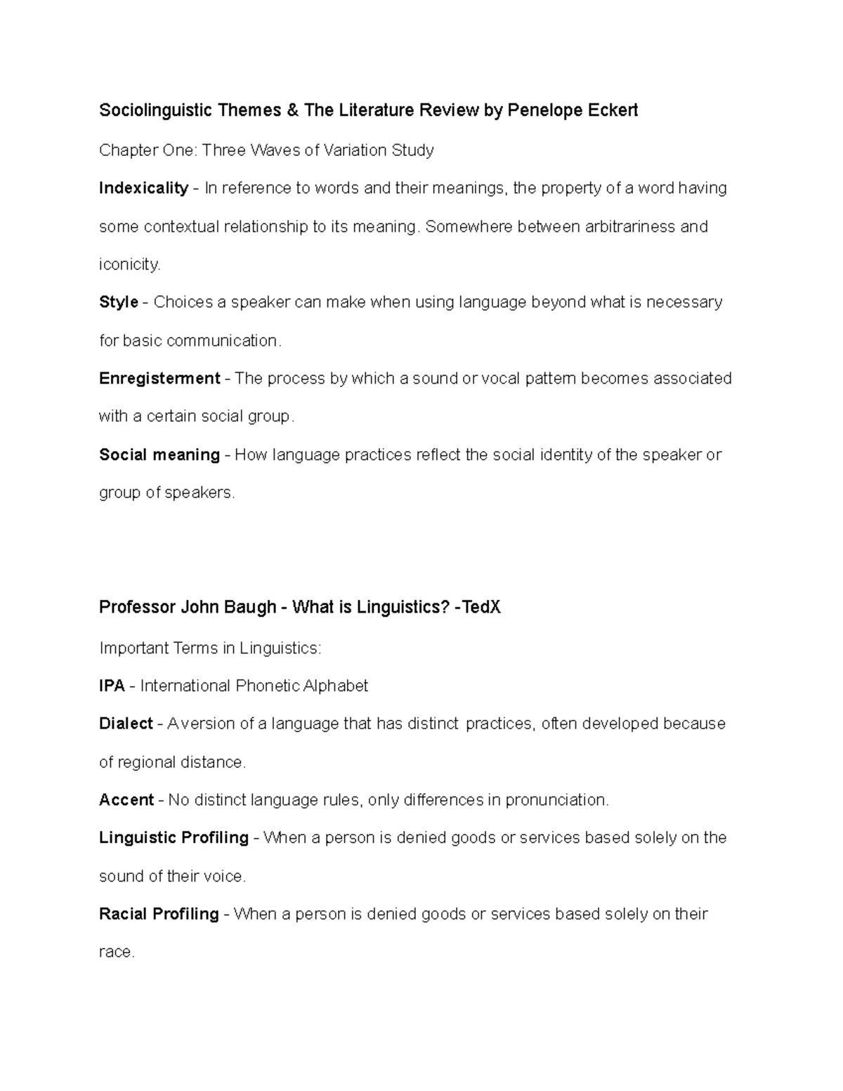 Linguistics Notes - Penelope Eckert and John Baugh - Sociolinguistic ...