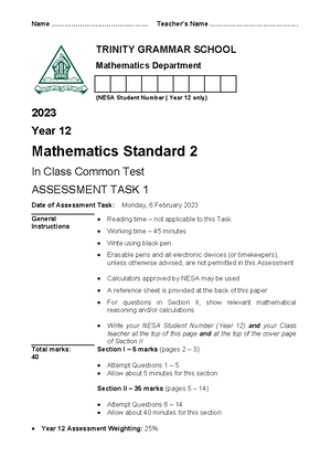 2020 MS - Manly - Trial Paper (with Solutions) - Student Number 2020 ...