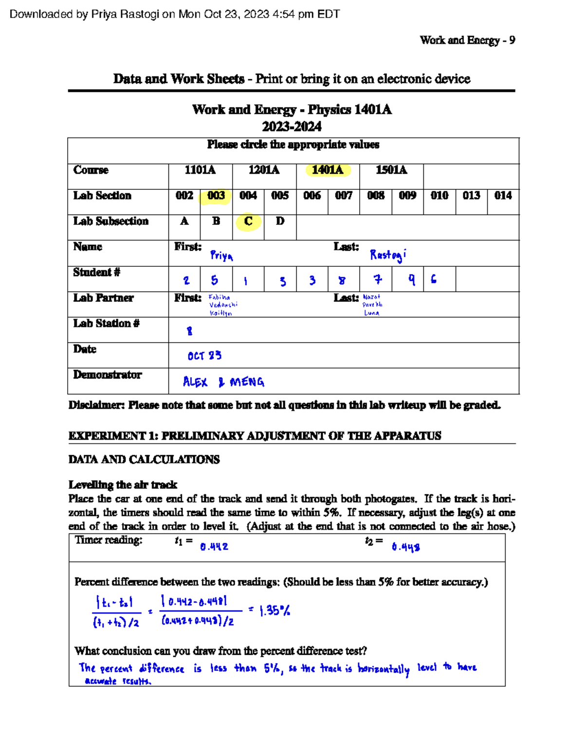Lab 2 Work & Energy 2 - Lab 2 - Priya Rastogi 2 S I 3 3 z 7 9 6 Fabiha ...
