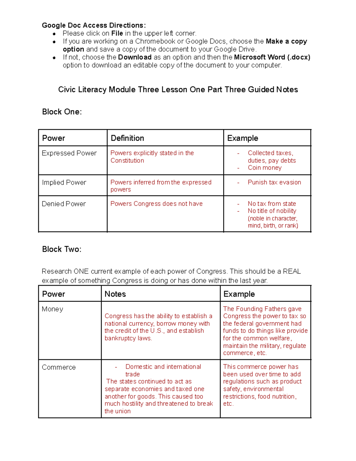 Copy of Module Three Lesson One Part Three Guided Notes and Activity ...