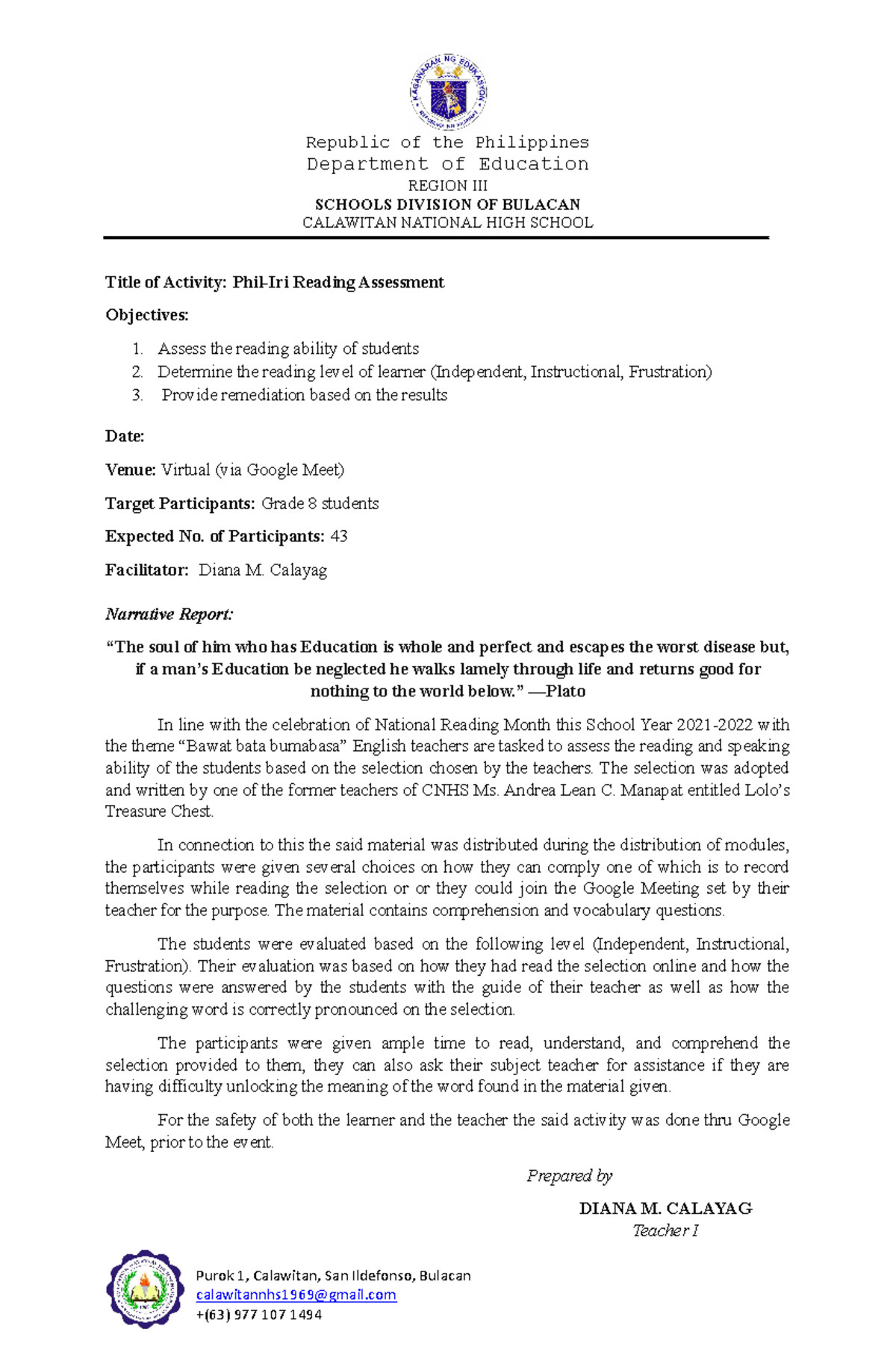 ACR Phil Iri Accomplishment Report Department Of Education REGION acr-phil-iri-accomplishment-report-department-of-education-region