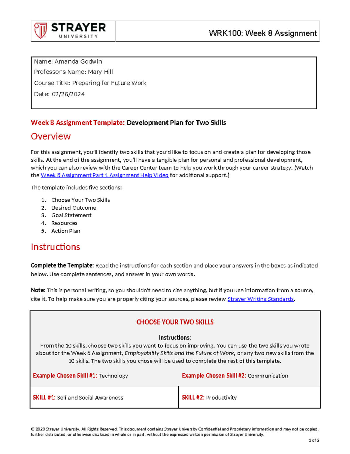 Week 8 assignment template - Name: Amanda Godwin Professor’s Name: Mary ...