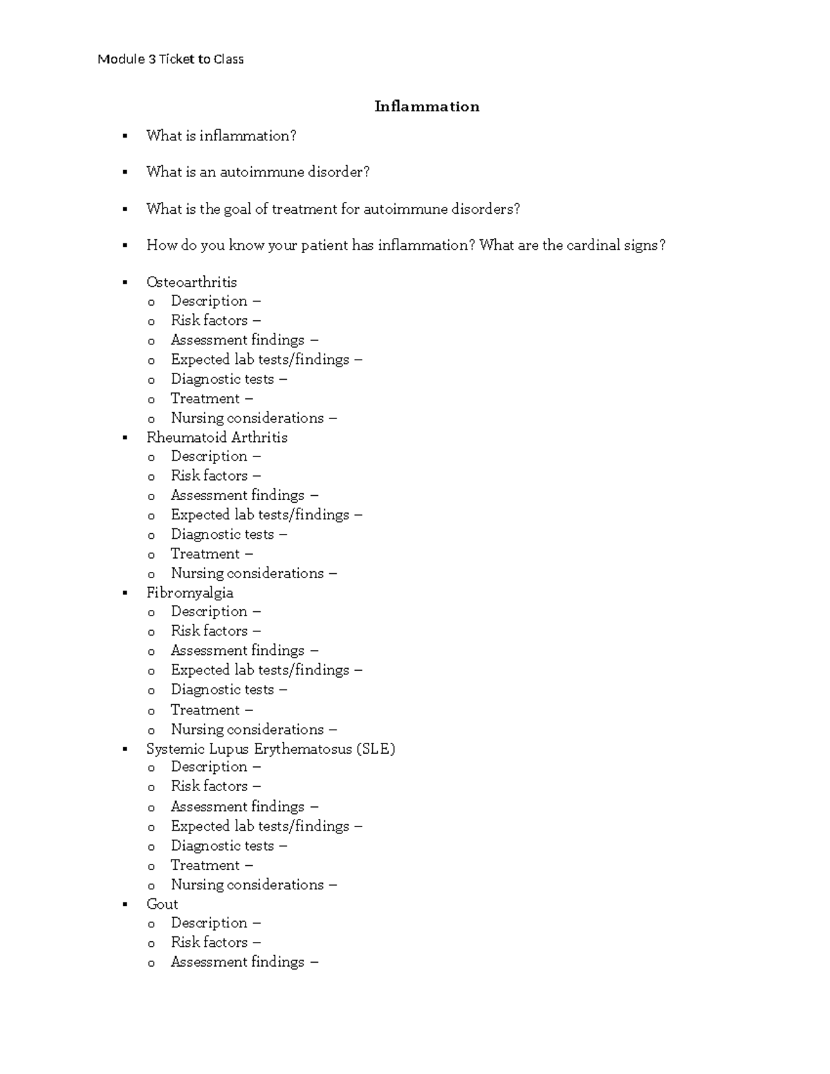 Module+3+TTC - Ticket to class - Module 3 Ticket to Class Inflammation ...