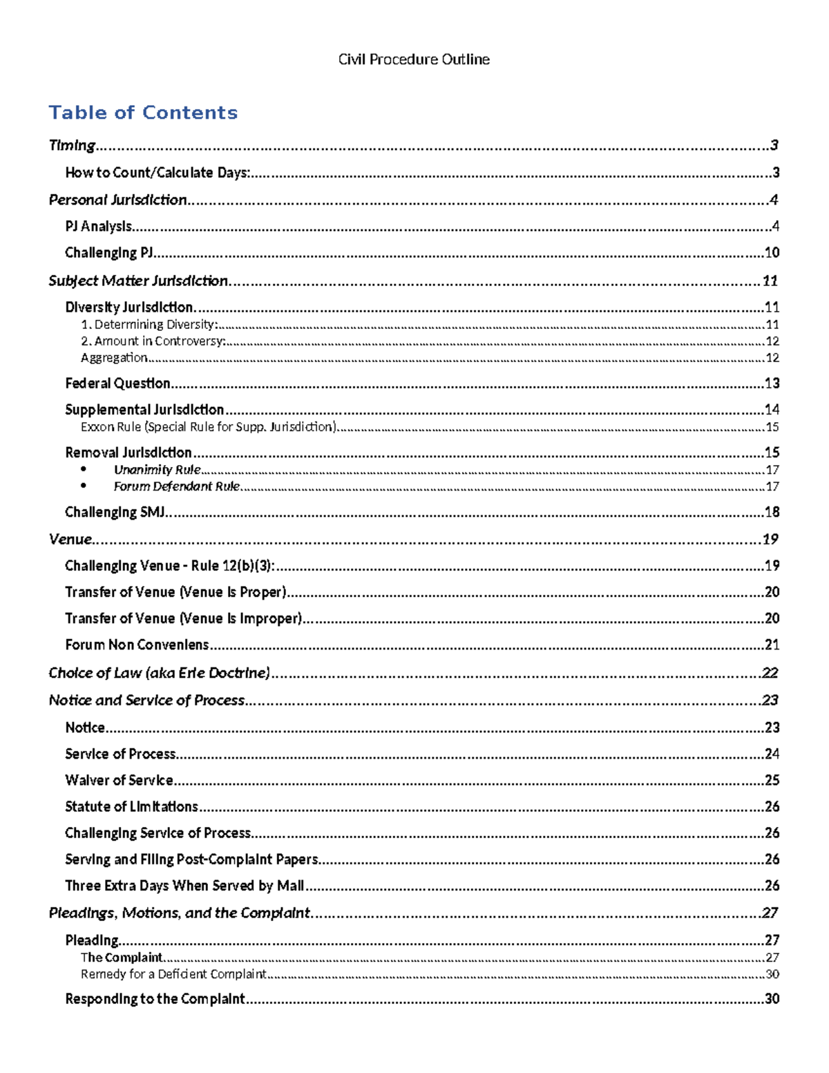 Civil Procedure Outline - McCarthy - Civil Procedure Outline - Studocu