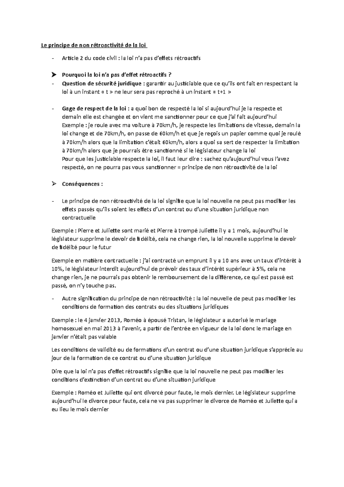 Le principe de non rétroactivité de