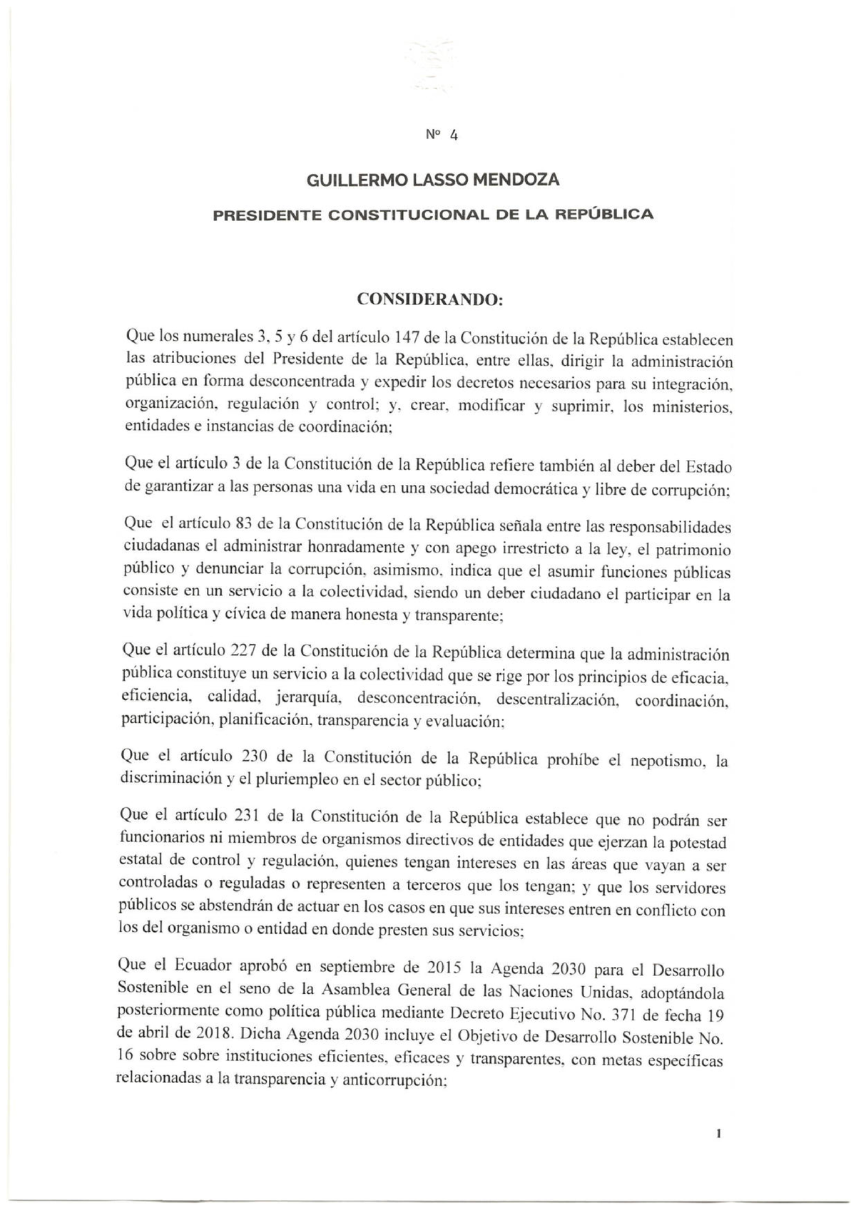 Decreto Ejecutivo N 4 - Ley Ecuatoriana - Administração E Organização ...