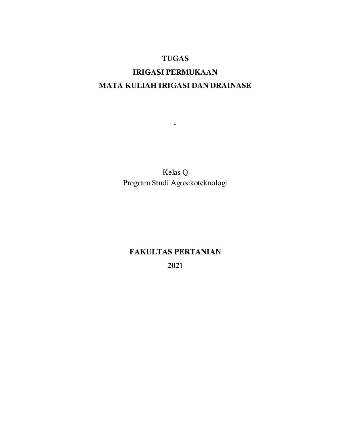 Irigasi Permukaan - TUGAS IRIGASI PERMUKAAN MATA KULIAH IRIGASI DAN ...