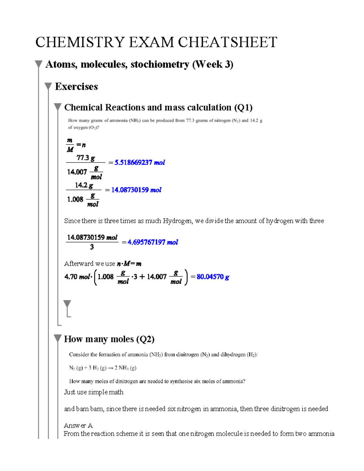 Chemistry - All chem problems and solutions - CHEMISTRY EXAM CHEATSHEET ...