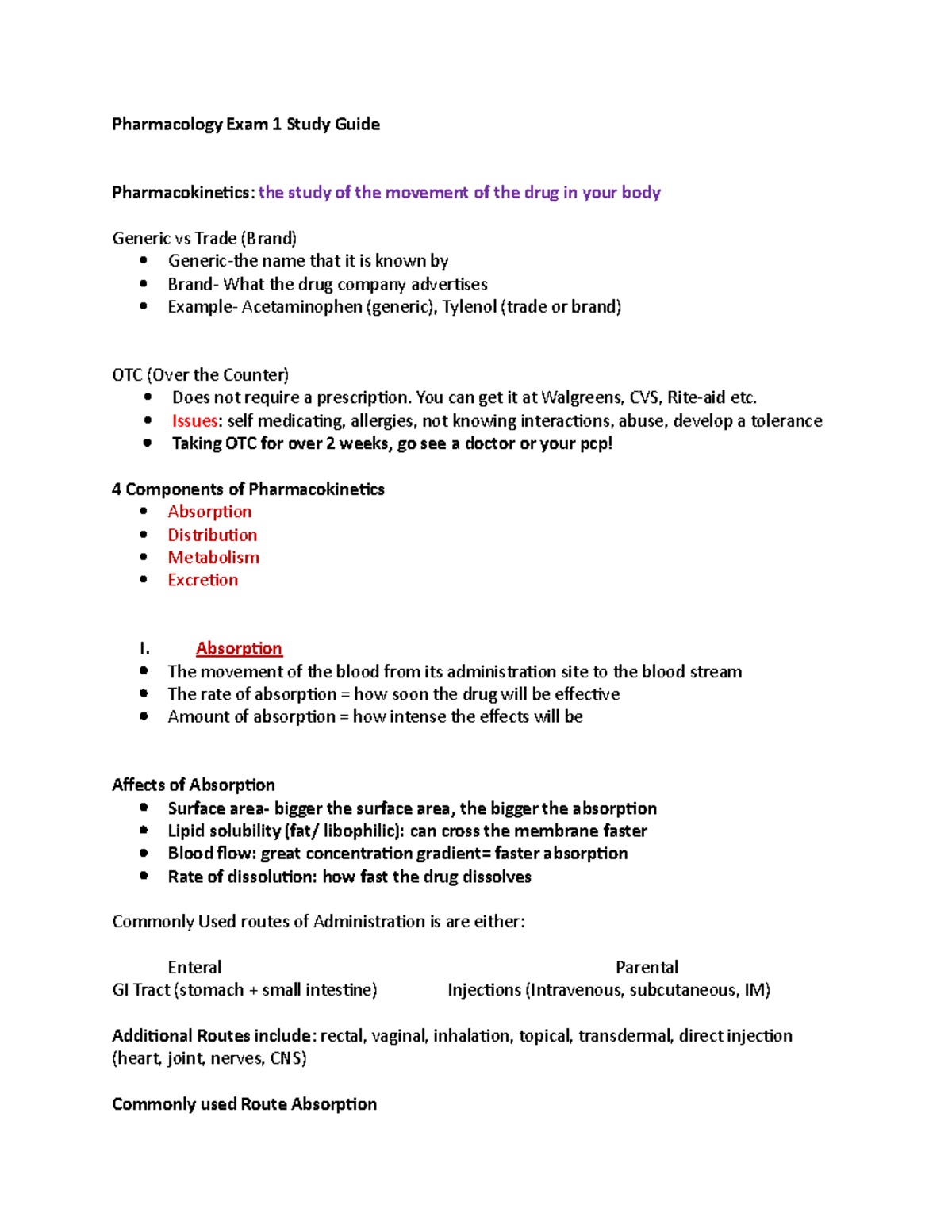 Pharmacology Exam 1 Study Guide - Pharmacology Exam 1 Study Guide ...