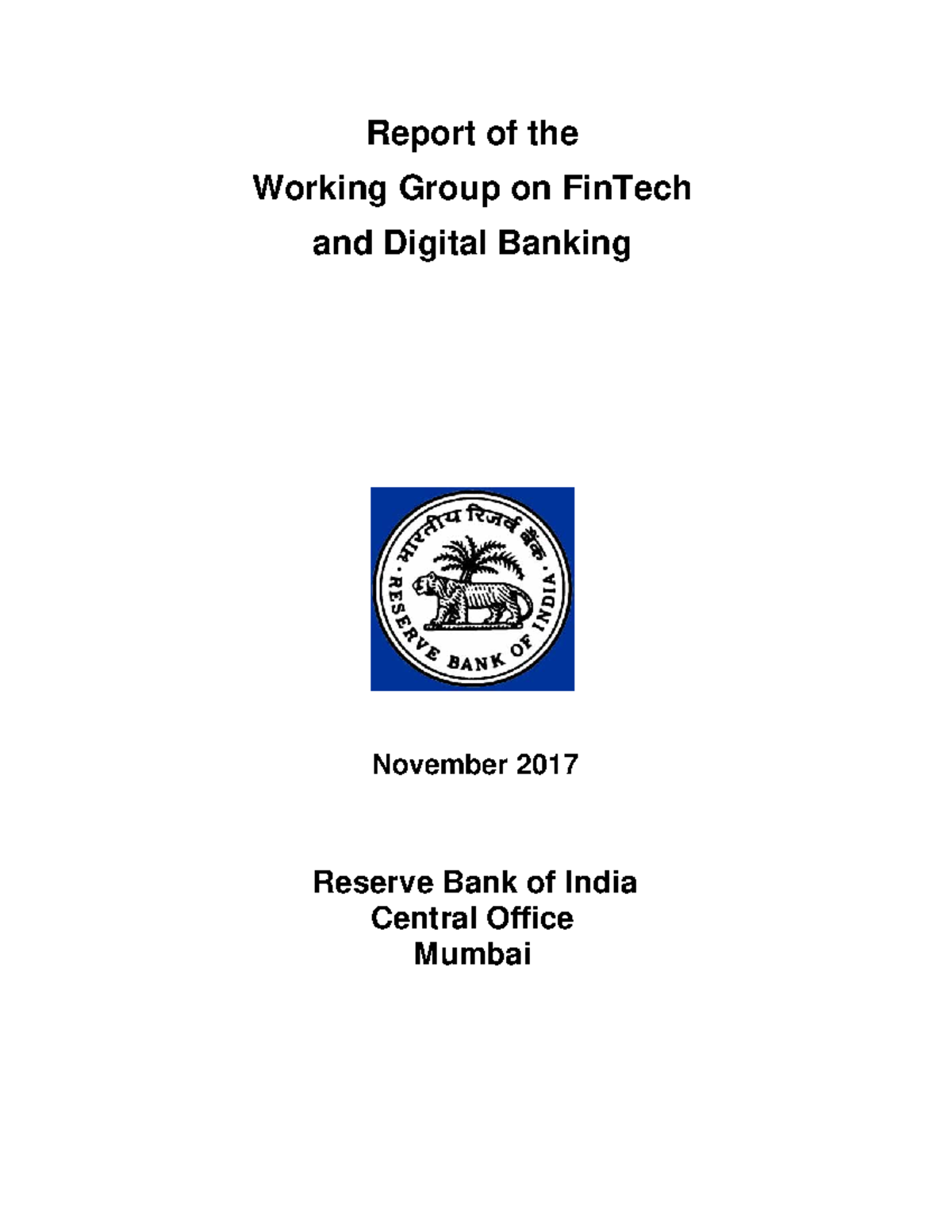 Report of digital banking Report of the Working Group on FinTech and