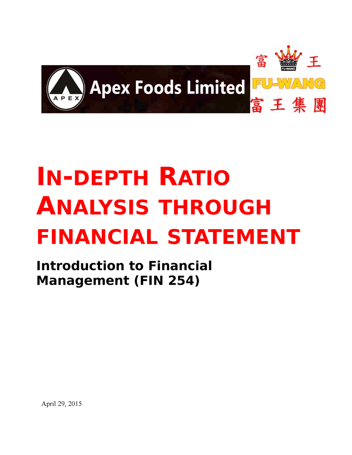 Final Report Lecture Notes 1234 Ratio Analysis Through Financial Statement Introduction 