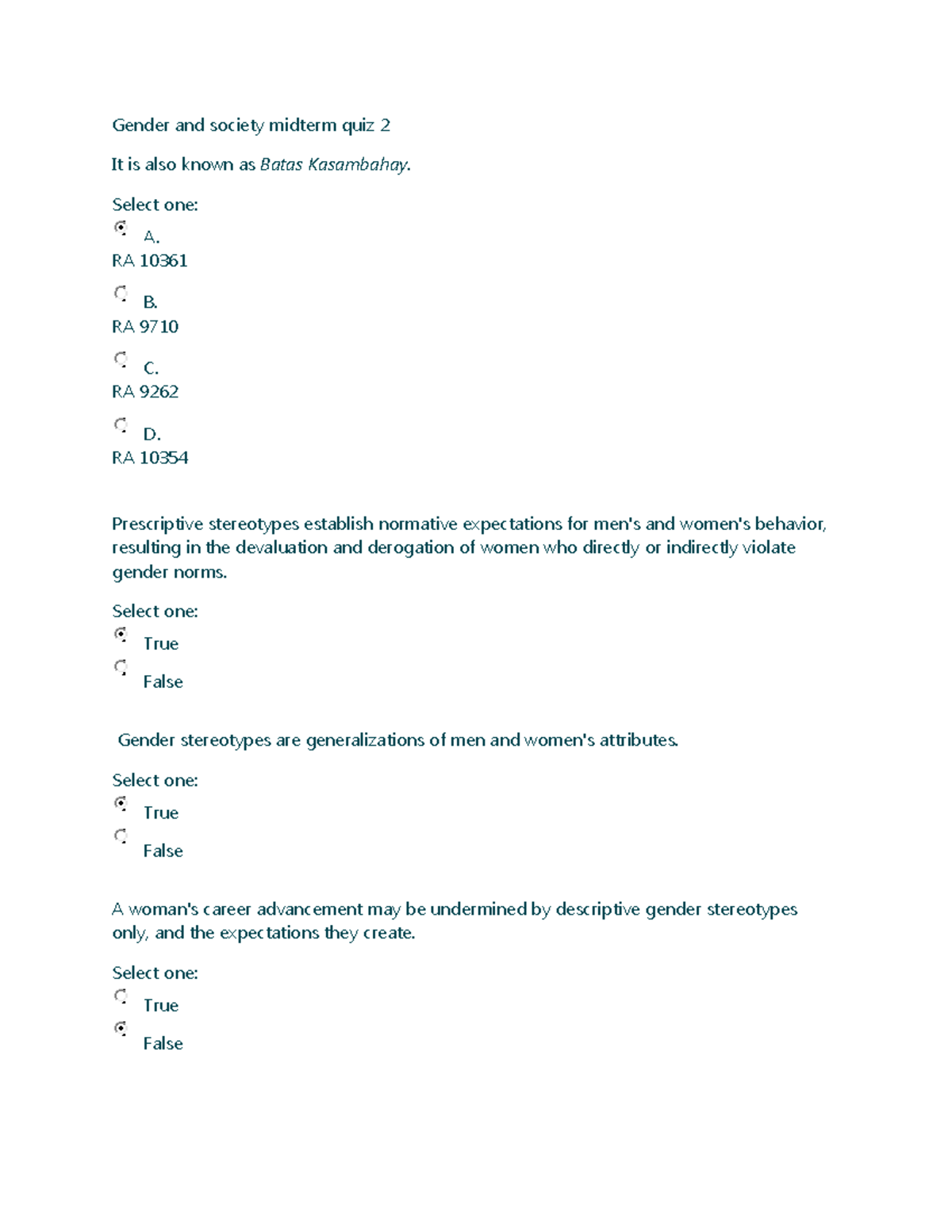 Document - hehehe - Gender and society midterm quiz 2 It is also known ...