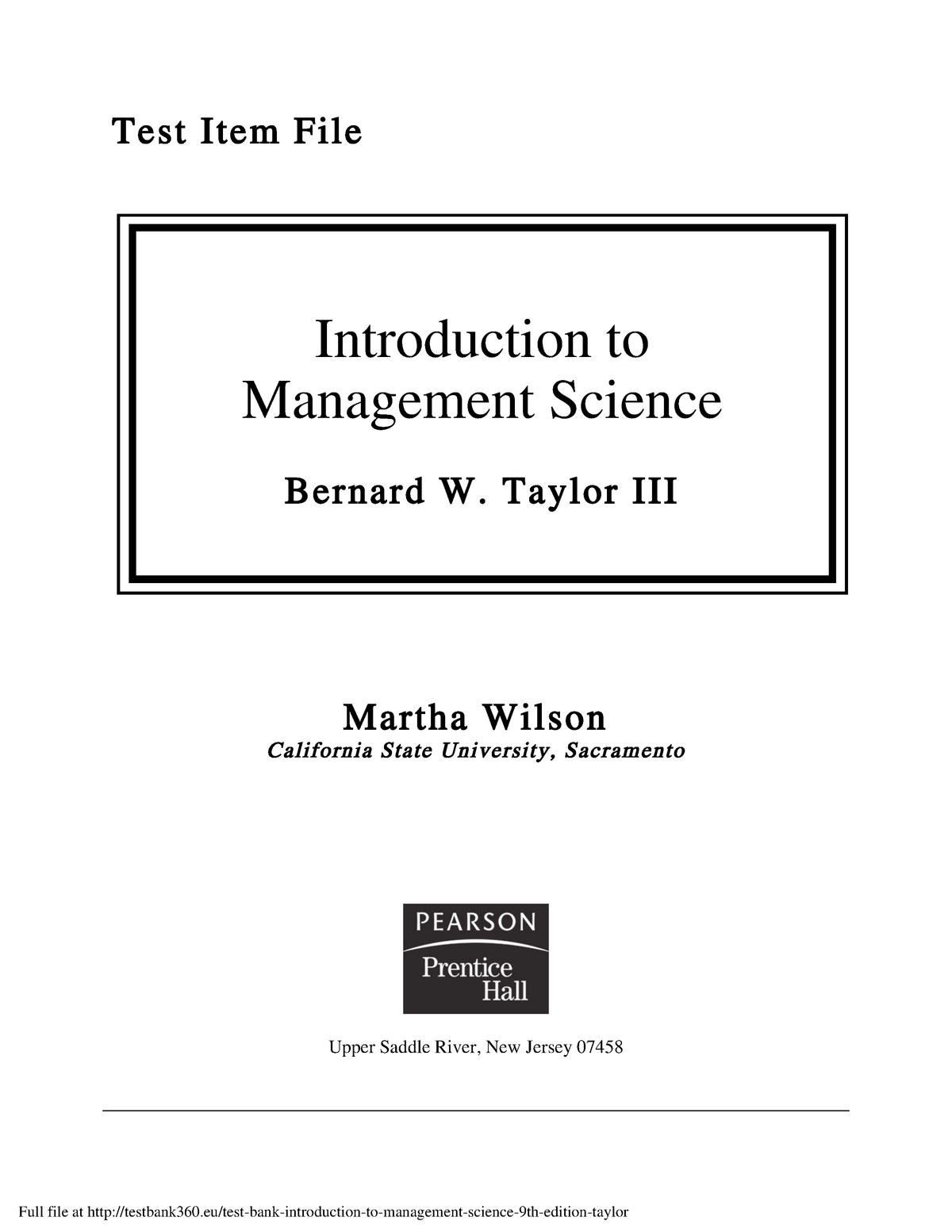 Test bank introduction to management science 9th edition taylor