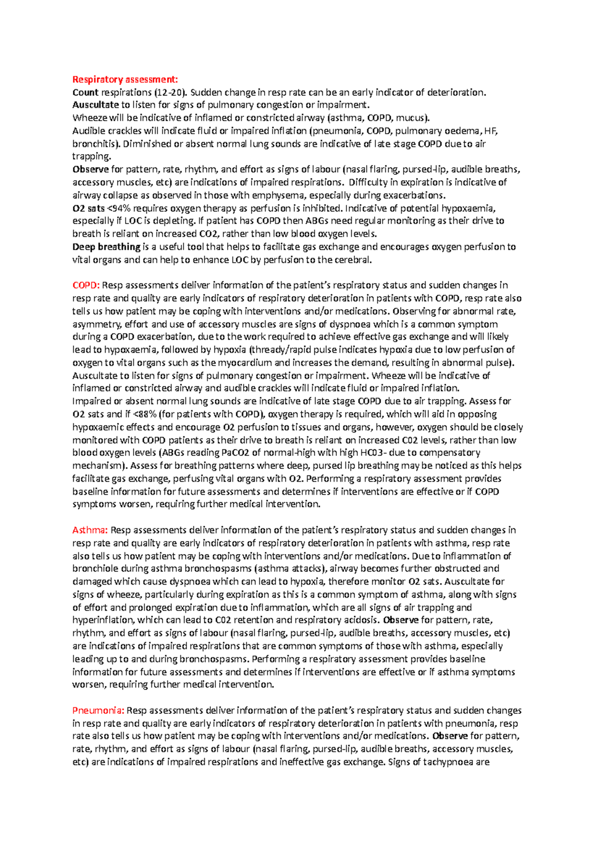 Assessments And Rationales Of Common Conditions - Respiratory ...