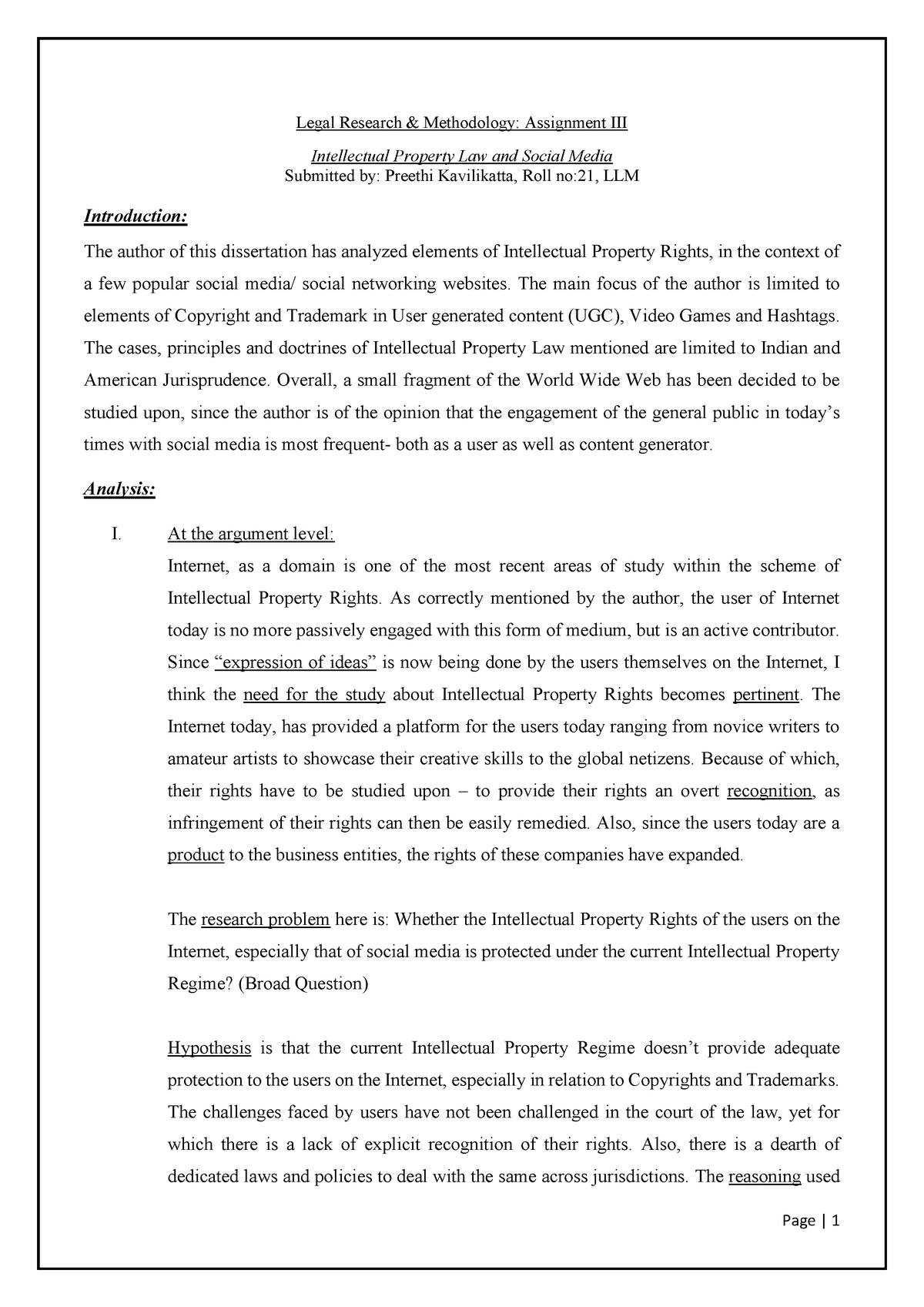 legal research methodology assignment