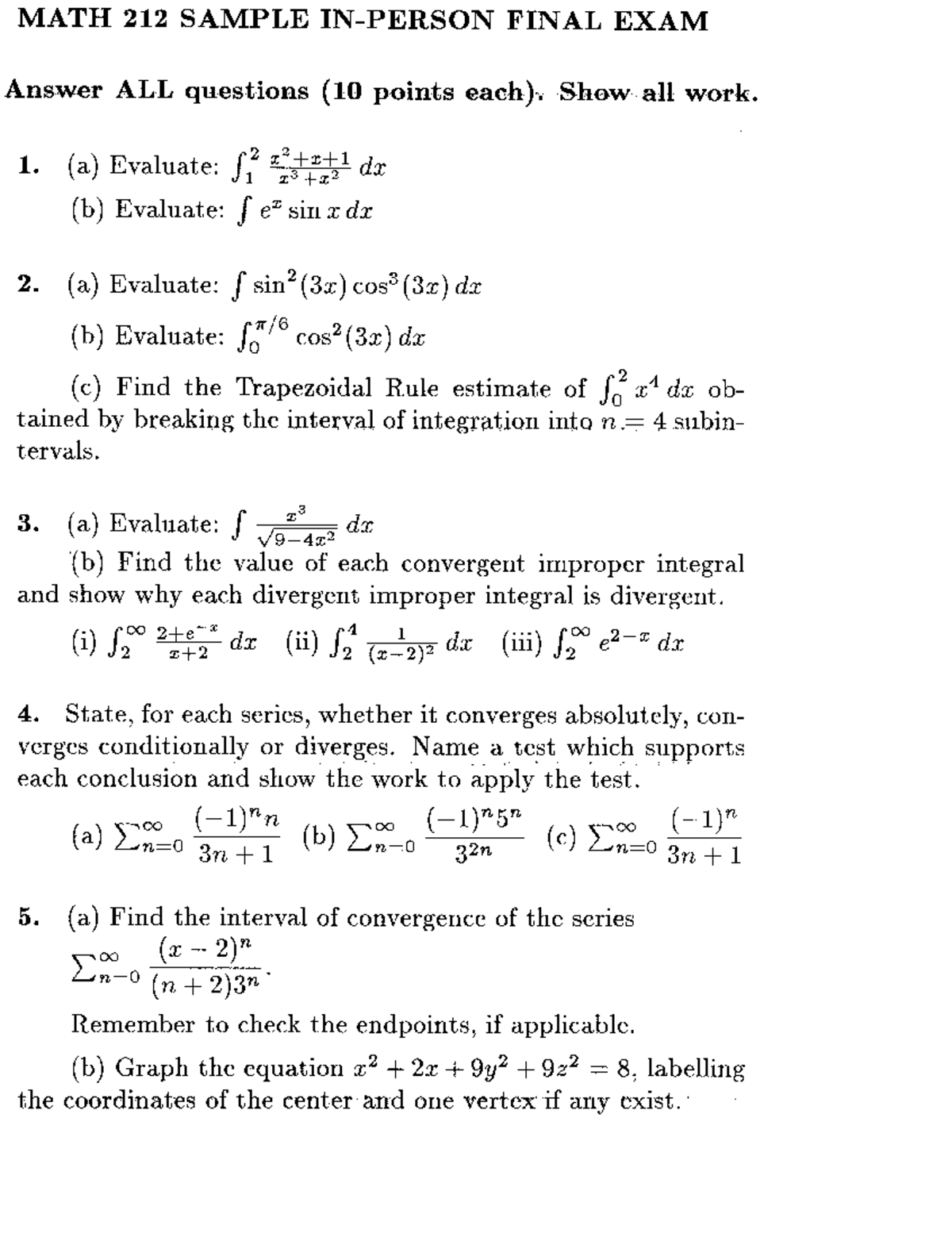 Math212Sample In-Class Final Exam - MATH 20200 - Studocu