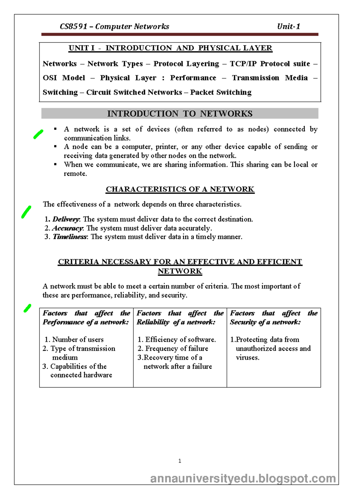 Networking 2 - Thank you - 1 UNIT I - INTRODUCTION AND PHYSICAL LAYER ...
