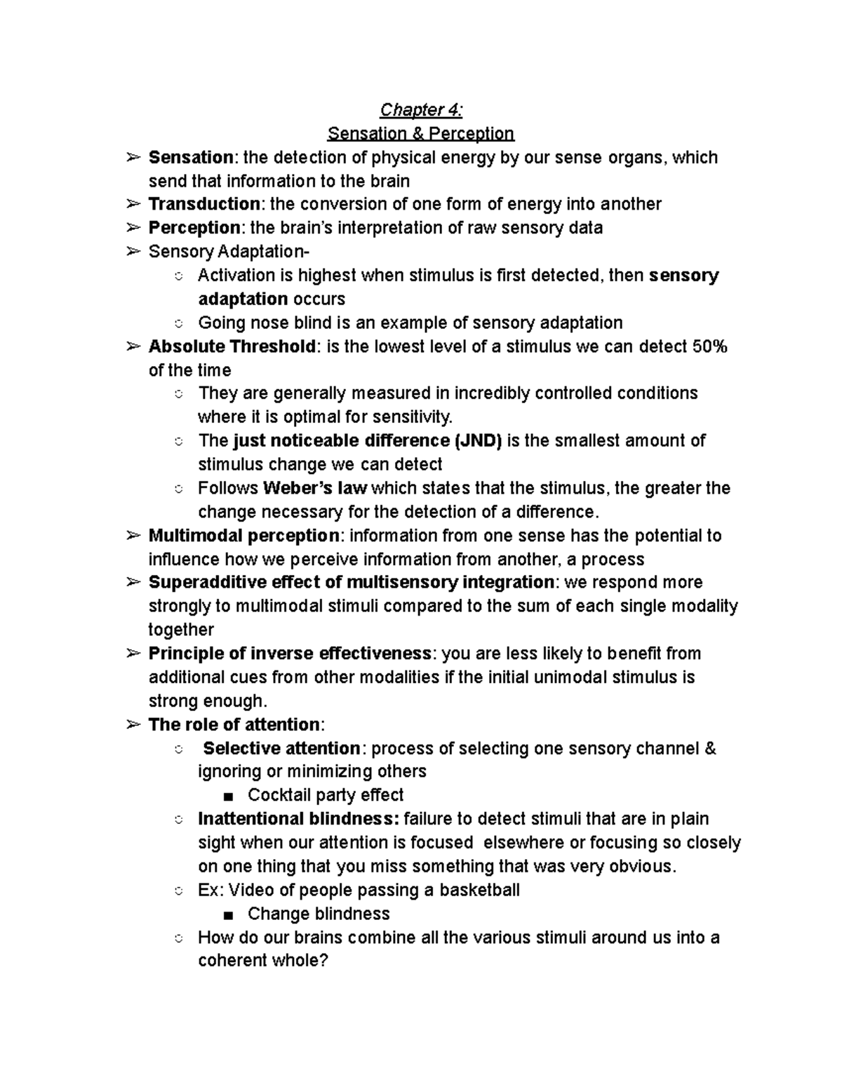Psyc-110 Chapter 4 - Sensation and perception - Chapter 4: Sensation ...