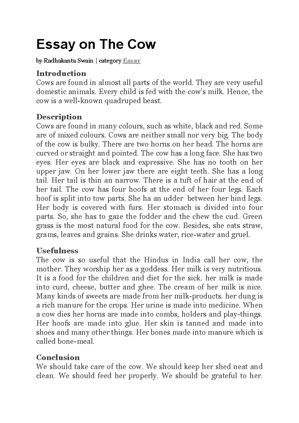 6480 62da - Essay on The Cow by Radhakanta Swain | category Essay ...