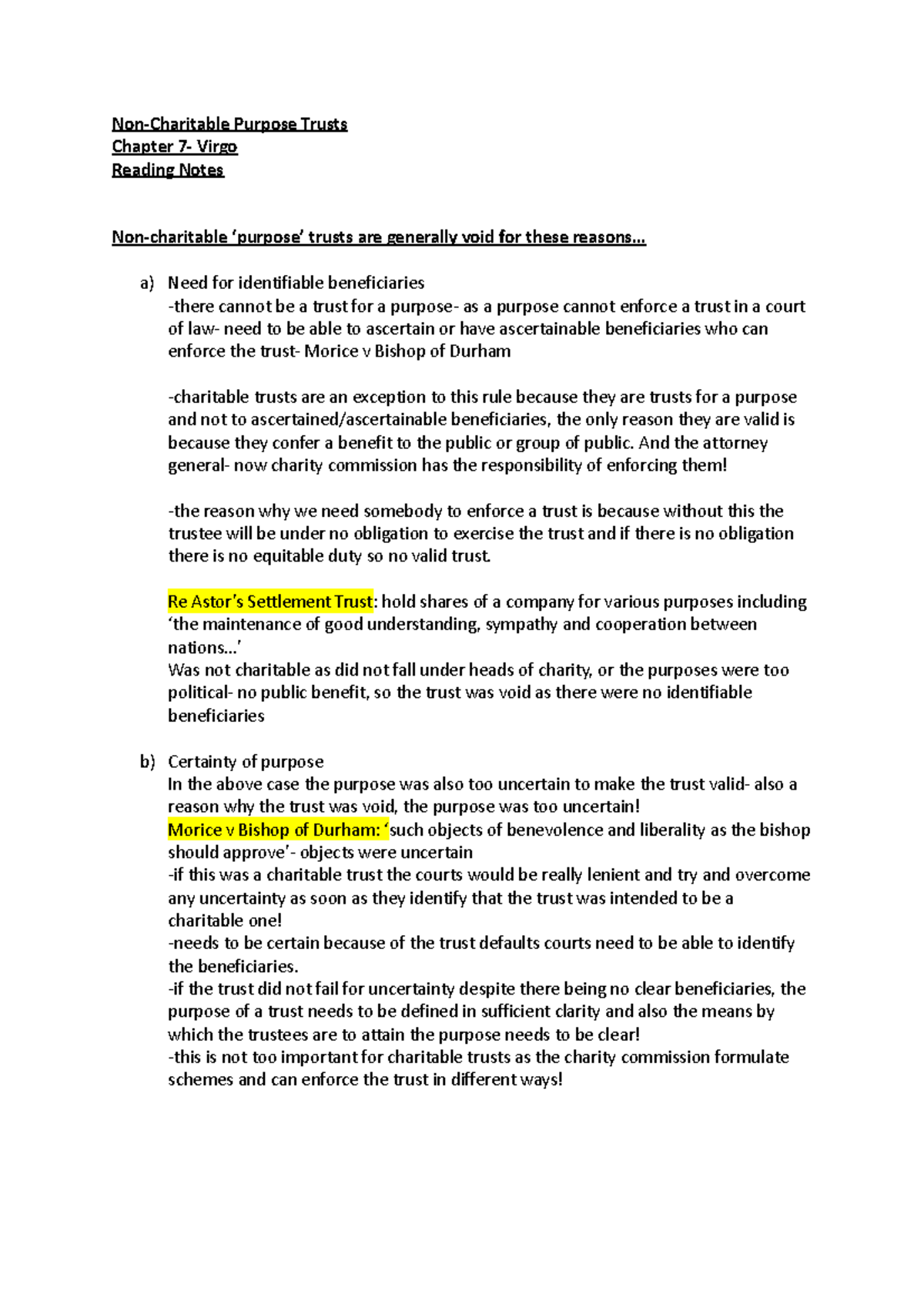 Beneficiary principle non charitable trusts copy - Non-Charitable ...