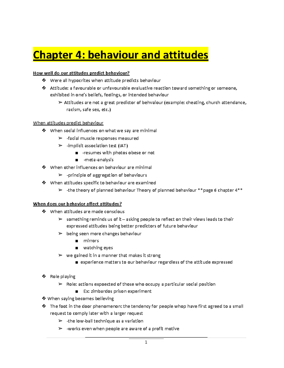 PS270 Chapter 4 Behaviour And Attitudes - 1 Chapter 4: Behaviour And ...