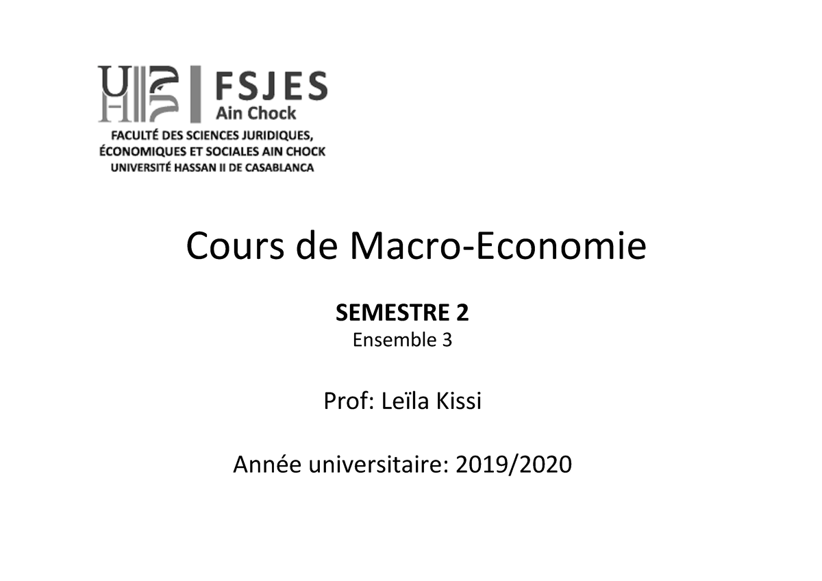 Macroe╠üconomie - MACRO - Cours De Macro-Economie SEMESTRE 2 Ensemble 3 ...