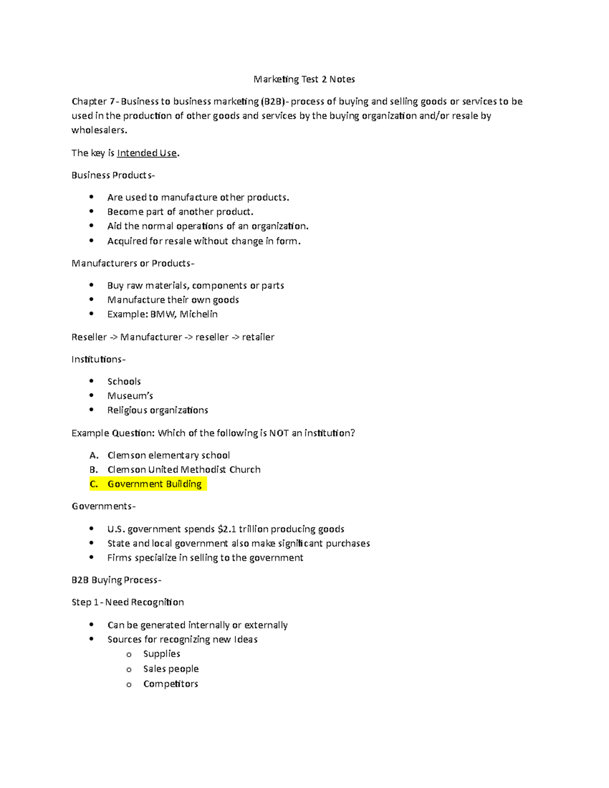 Marketing notes test 2 - McElveen - Marketing Test 2 Notes Chapter 7 ...