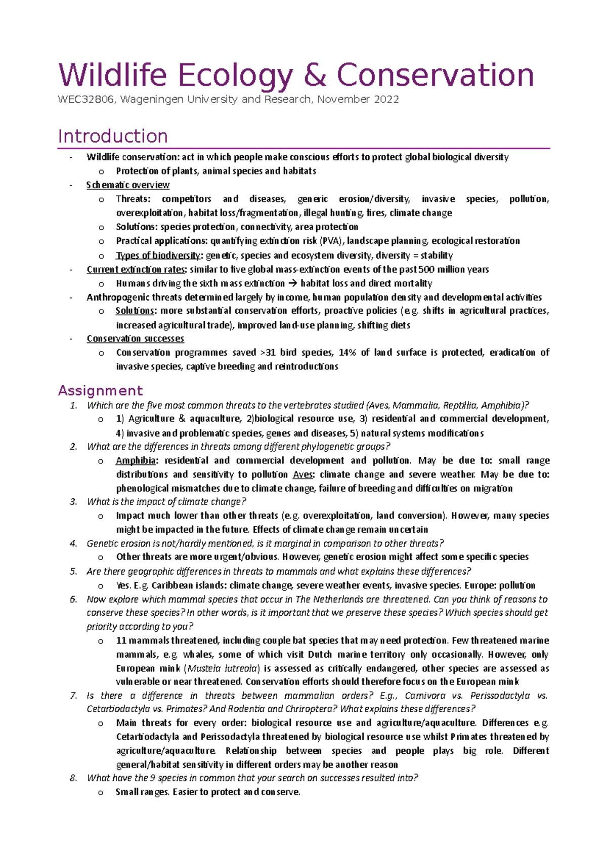 20221031 Wildlife Ecology And Conservation - Wildlife Ecology ...